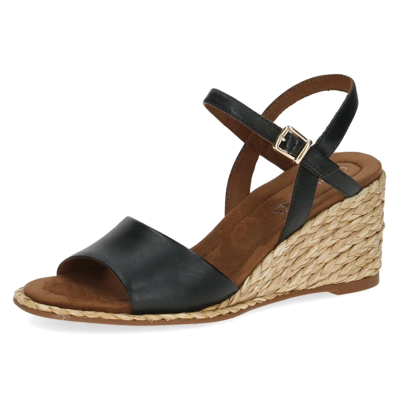 CAPRICE Women Sandals with Heel Leather Straps, Black (Black Nappa), 7.5 UK