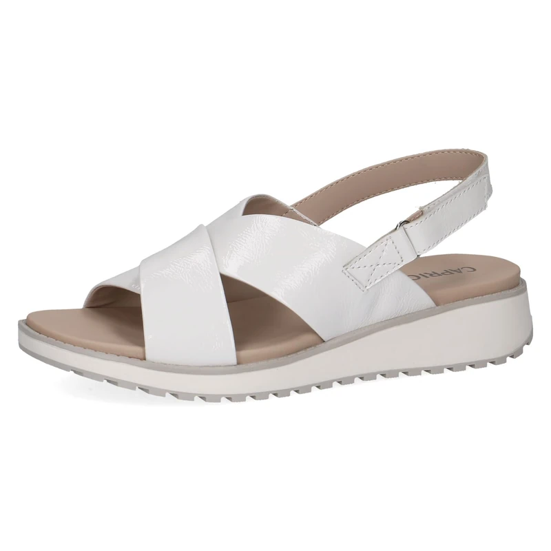 CAPRICE Women Sandals flat Leather with Hook-and-Loop Closure, White (White Naplak), 4 UK