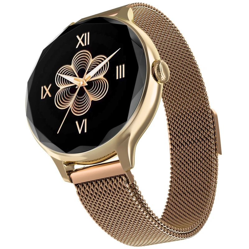 Noise Diva Smartwach for Women with AI Voice Assistant, 100+ Watchfaces, Sleep Tracker, Female Cycle Tracking, BT Calling, AMOLED Display, Water & Dust Resistant, 1 Year Warranty (Gold Link)