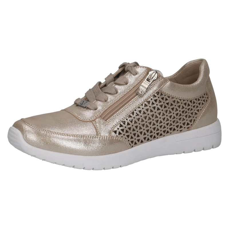 CAPRICE Women's Low-top Leather Sneakers with Zipper, Beige (Taupe Metallic), 5 UK