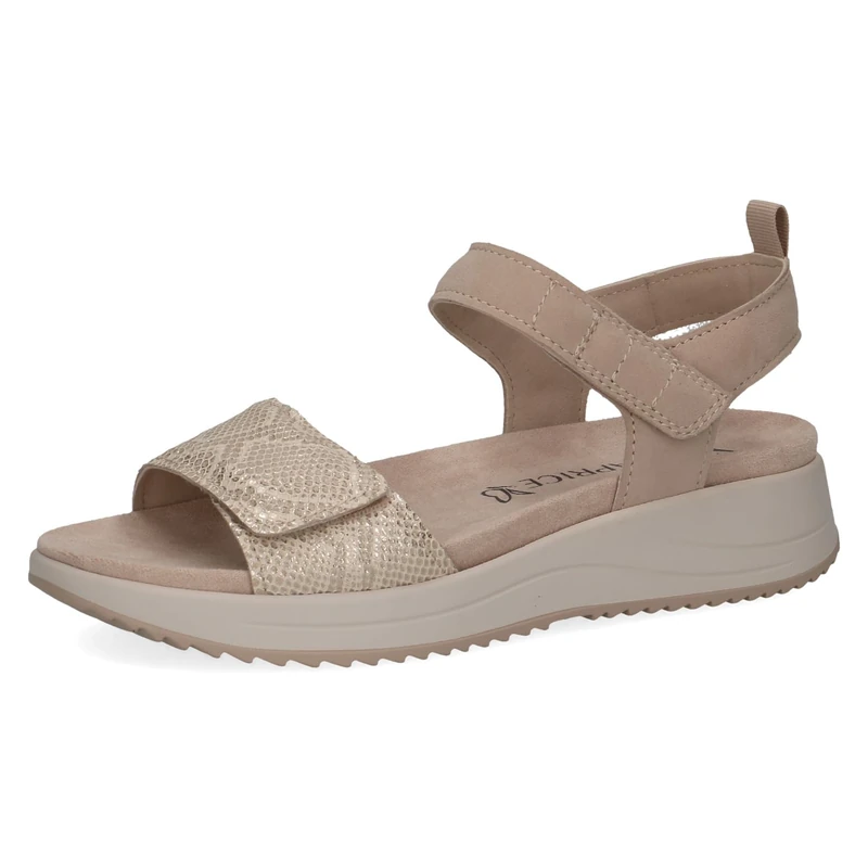 CAPRICE Women Sandals flat Leather with Hook-and-Loop Closure, Beige (Sand Comb), 5 UK