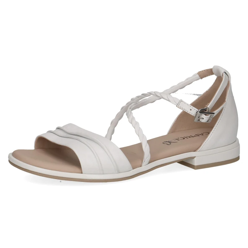 CAPRICE Women's Flat Leather Sandals with Footbed, White (White Perlato), 6 UK