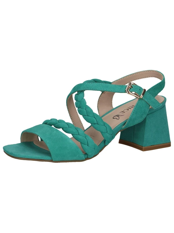 CAPRICE Women Sandals Heeled Leather with Footbed, Turquoise (Emerald Suede), 6 UK