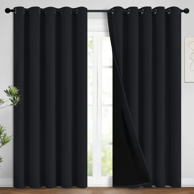 Yakamok Black 100% Blackout Curtains 96 Inches Long for Bedroom 62" Wide