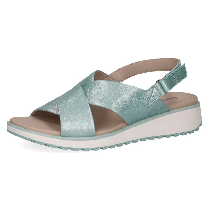 CAPRICE Women Sandals flat Leather with Hook-and-Loop Closure, Turquoise (Turquoise Napl), 6.5 UK