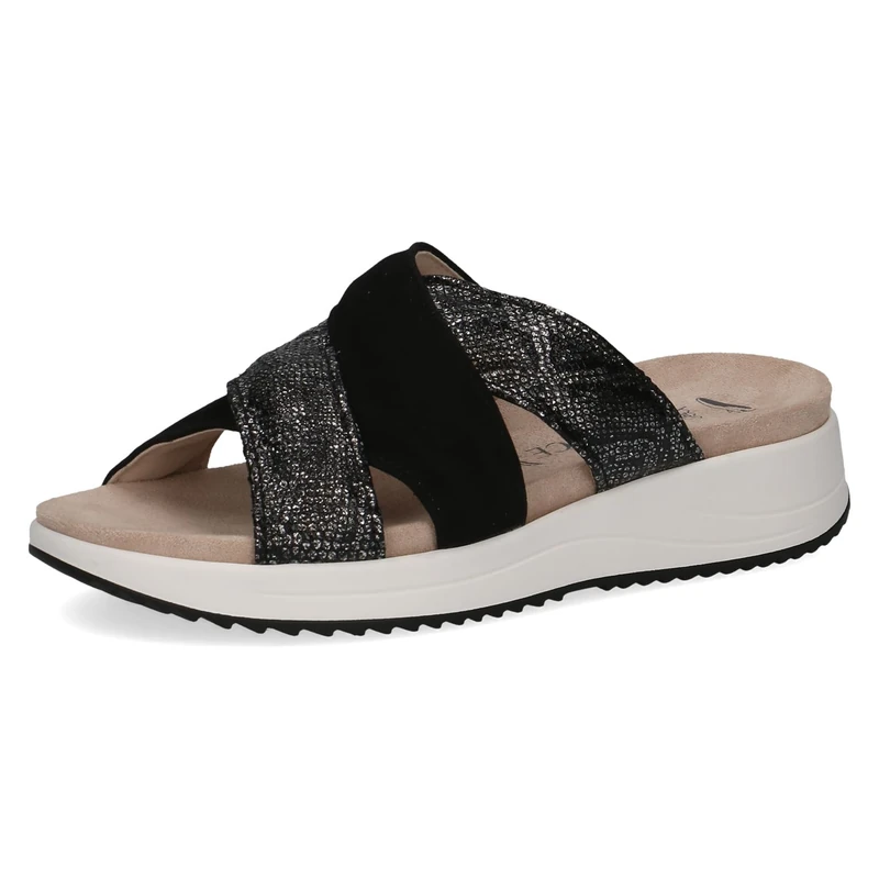 CAPRICE Women's Leather Mules Glitter, Black (Black Comb), 6 UK