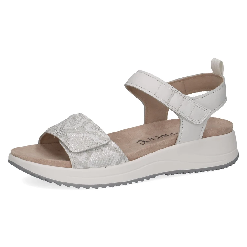 CAPRICE Women Sandals Flat Leather with Hook-and-Loop Closure, White (White Comb), 6 UK