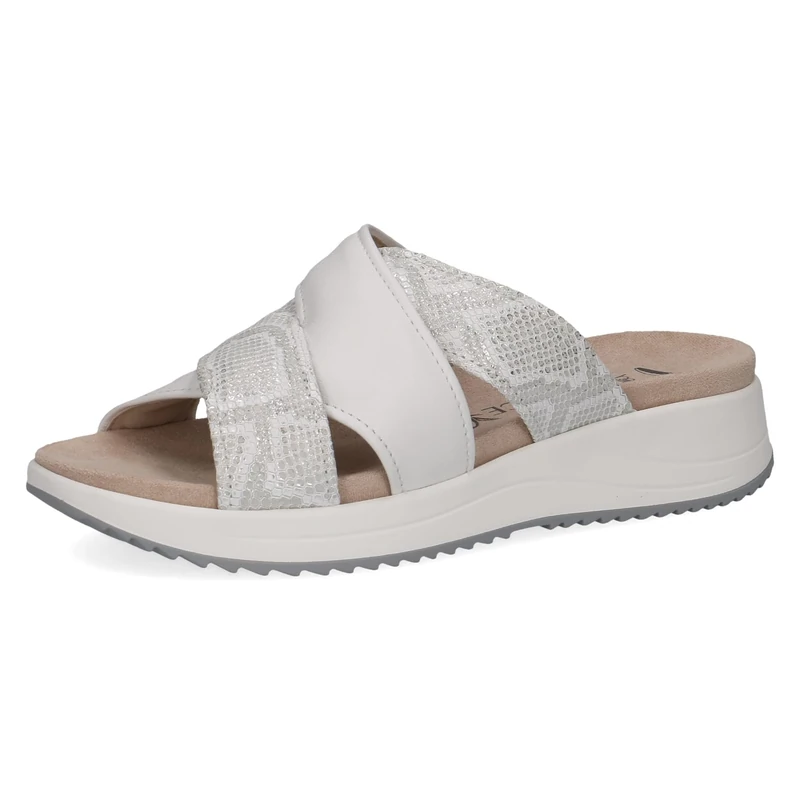 CAPRICE Women's Leather Mules Glitter, White (White Comb), 6.5 UK