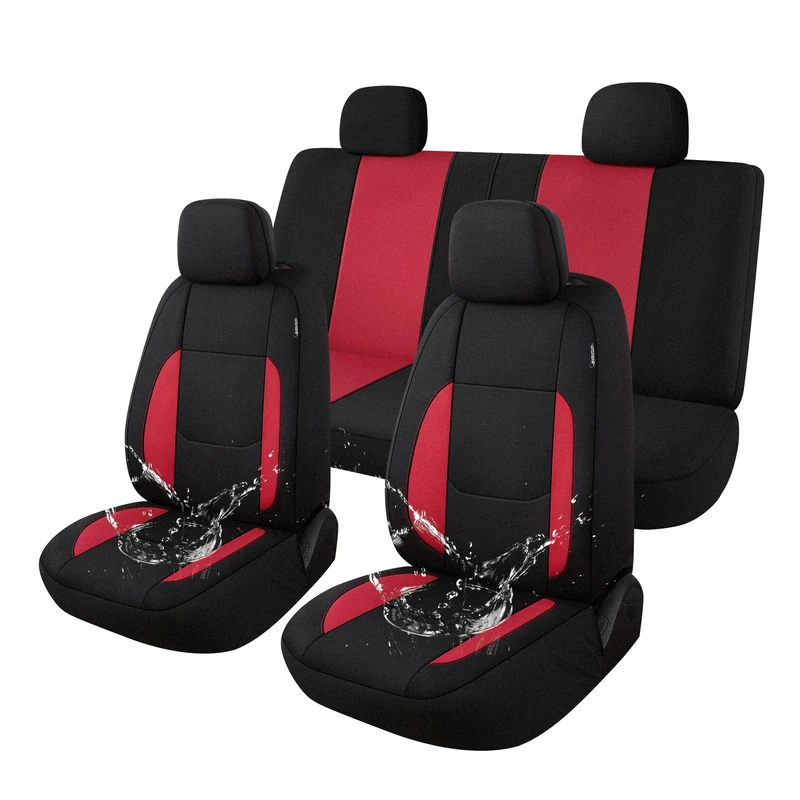 Pariitadin Waterproof Car Seat Covers Full Set, Neoprene Seat Covers for Cars, Universal Fit Interior Covers for Most Cars Sedan Van Truck SUV(Black/Red)