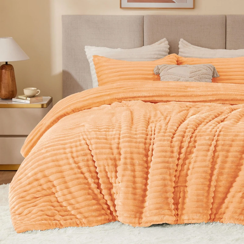 BEDELITE Fleece Queen Comforter Set -Super Soft & Warm Fluffy Coral Bedding, Luxury Fuzzy Heavy Bed Set for Winter with 2 Pillow Cases - Image 1