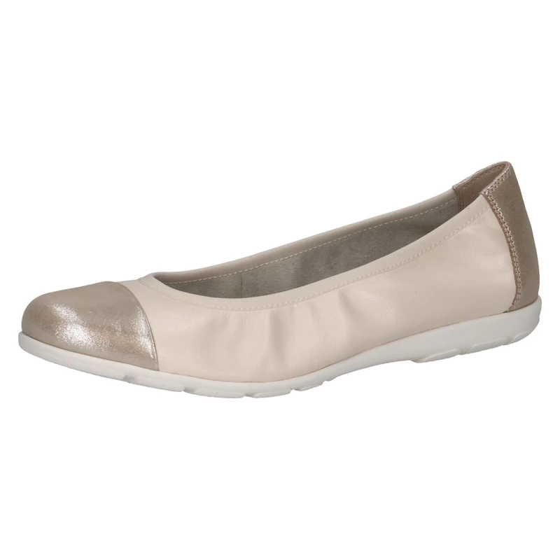 CAPRICE Women Ballet Flats Leather with Patent Finish, Beige (Cream Comb), 7.5 UK