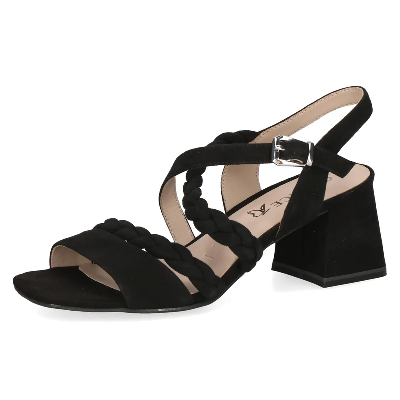 CAPRICE Women Sandals Heeled Leather with Footbed, Black (Black Suede), 6.5 UK