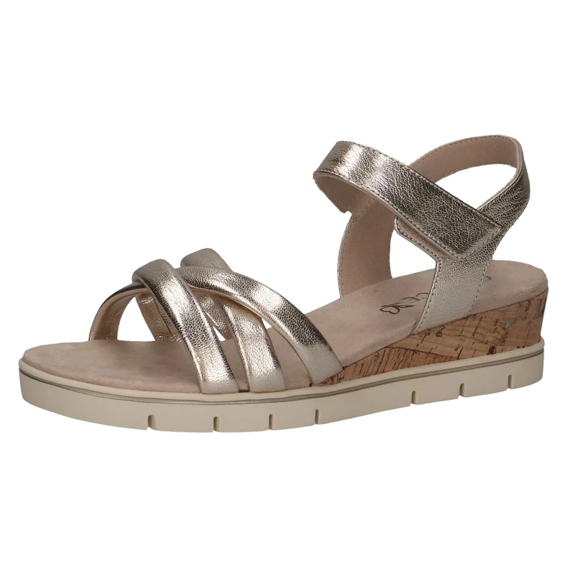 CAPRICE Women Sandals Heeled Leather with Footbed, Metallic (Platin Metal.), 6.5 UK