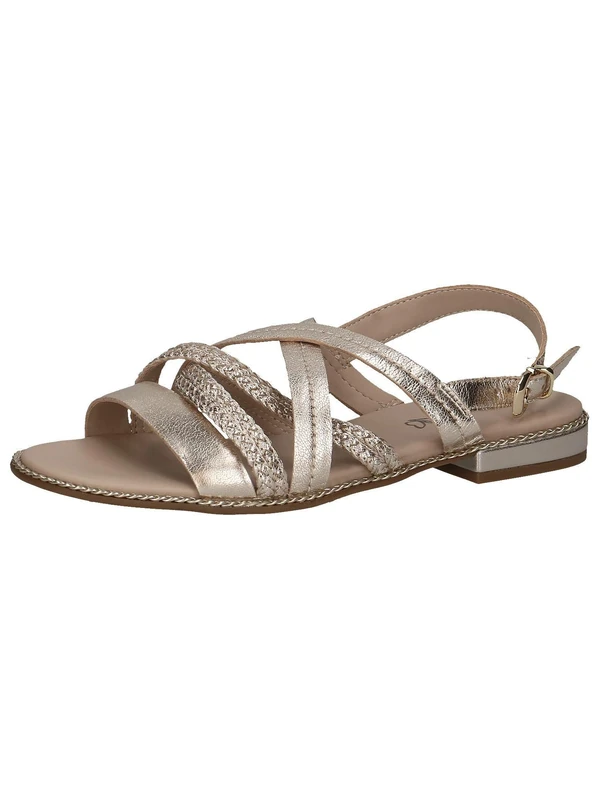 Caprice Women's flat leather sandals with footbed, Metallic (Platin Metal.), 5 UK
