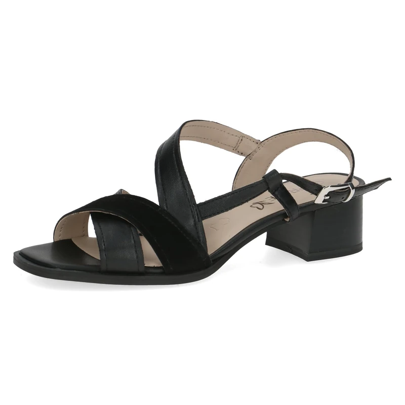 CAPRICE Women Sandals Heeled Leather with Footbed, Black (Black Comb), 6.5 UK