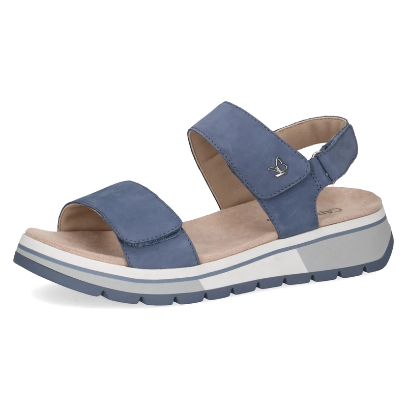 CAPRICE Women Sandals Flat Leather Comfortable, Blue (Jeans Nubuc), 6 UK