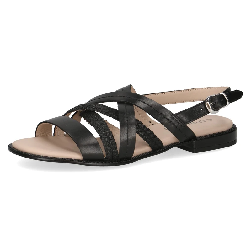 CAPRICE Women's Flat Leather Sandals with Footbed, Black (Black Nappa), 6 UK
