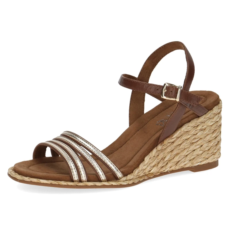 CAPRICE Women's wedge-heel sandals with adjustable strap Summer, Brown (Cognac/Gold), 5 UK