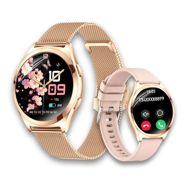 LUNIQUESHOP LSWATCH Women's Smart Watch with Bluetooth Call 1.6 Inches Smartwatch Temperature Oxygen Blood Voltage Heart Rate Pedometer Sleep Weather 2 Bracelets iOS Android +100 Sport