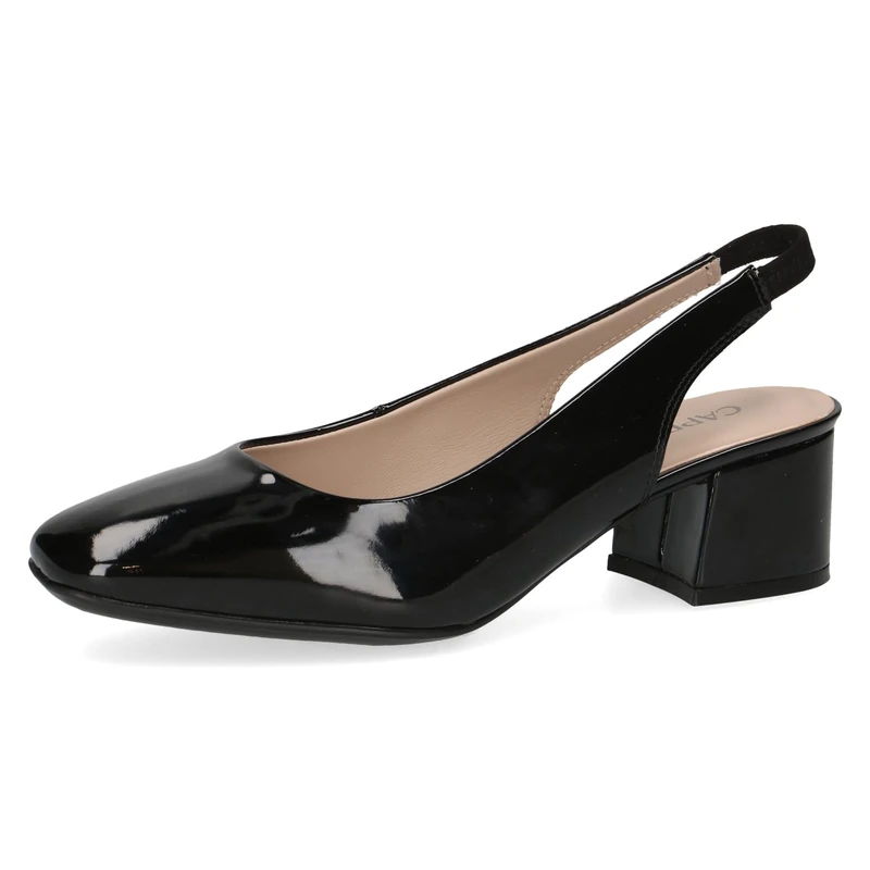 CAPRICE Women Slingback Pumps Leather Patent Finish, Black (Black Patent), 5 UK