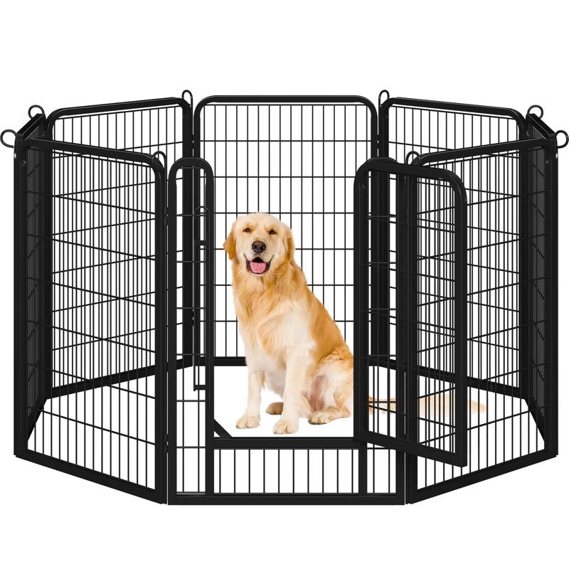 Yaheetech 12-Piece Puppy Playpen 80 cm High, Puppy Run with 2 Doors, Foldable Outdoor Enclosure, Automatic Locking, Animal Playpen for Home and Garden