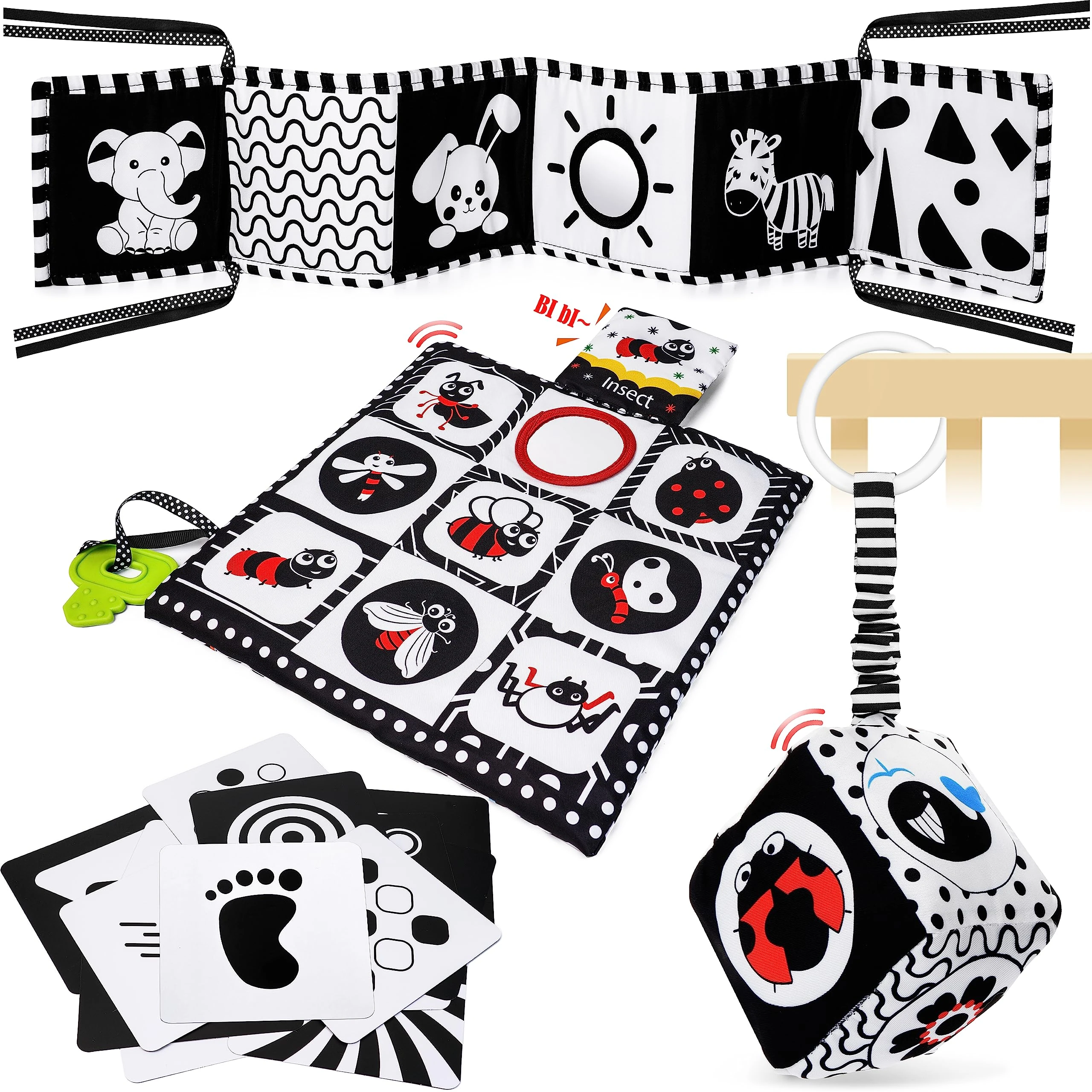 HappyKidsClub Black and White Sensory Toys, Baby 0-6 Months Montessori for Babies 6-12 Soft Book 6 Plus Tummy Time Gifts Newborn Toys
