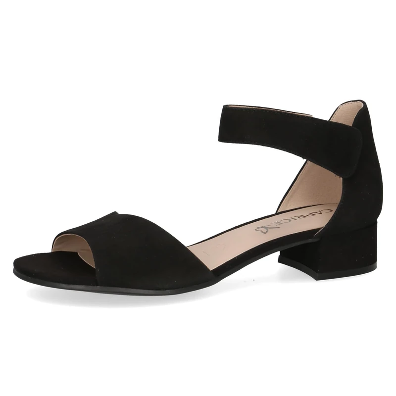 Caprice Women Sandals with Heel Leather Straps, Black (Black Suede), 7.5 UK