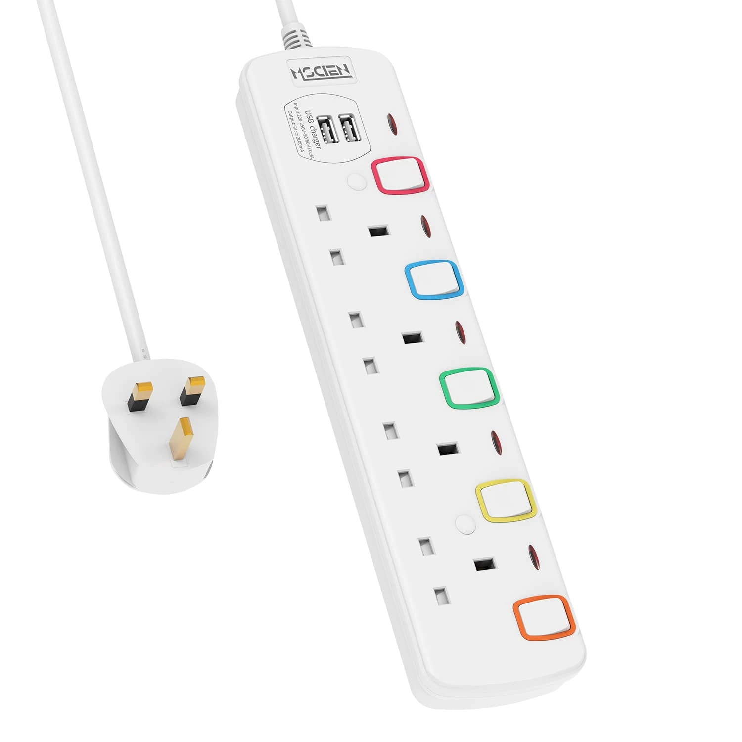 4M 4 Way Extension lead with USB Slots, Mscien Extension Lead with Individual Switches, White Wall Mountable Plug Extension Cord