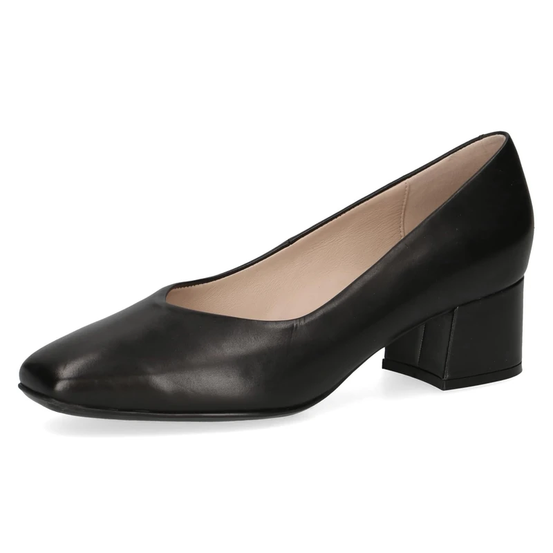 CAPRICE Women Pumps Leather Low Heel, Black (Black Nappa), 5 UK