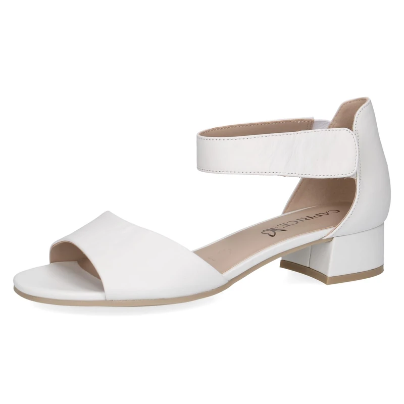 CAPRICE Ladies Leather Strappy Heeled Sandals, White Nappa, 4.5 UK
