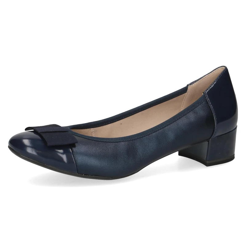 CAPRICE Women's Patent Pumps with Block Heel, Blue (Navy Comb), 6 UK