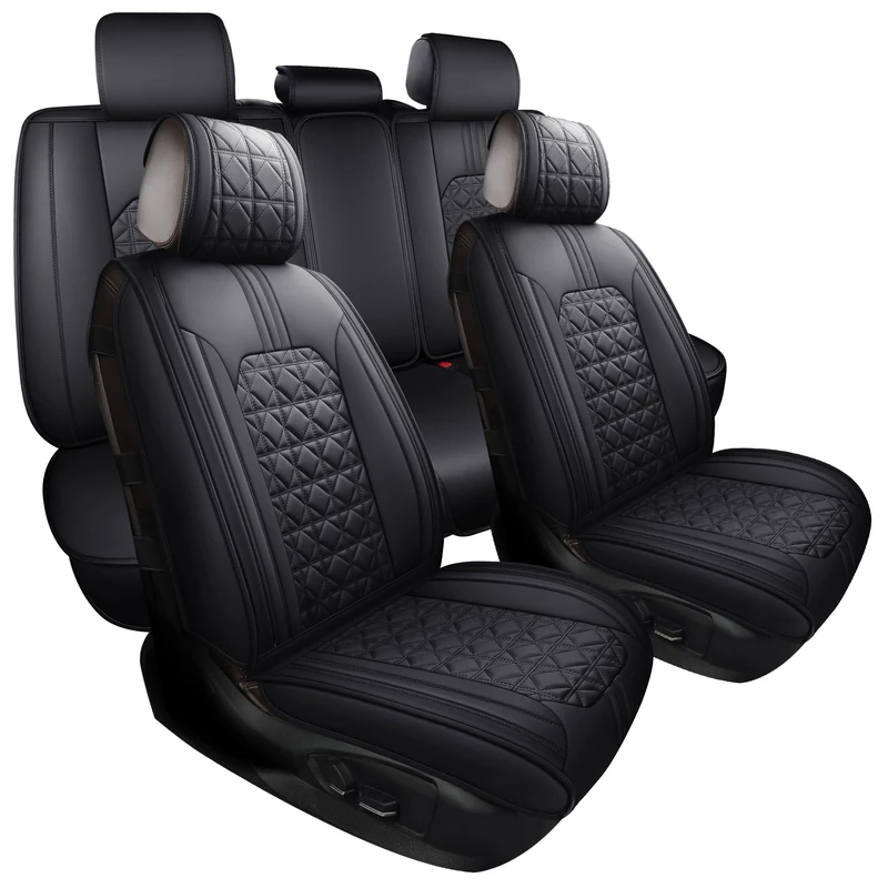 YIERTAI Universal Car Seat Covers Compatible with Audi Lincoln Mazda Subaru Honda Toyota Jeep Nissan Hyundai Buick Mitsubishi Infiniti VW Acura Volvo Kia Chevy Ford BMW Lexus Chrysler(Full Set Black) - Image 1