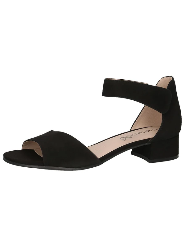CAPRICE Women Sandals with Heel Leather Straps, Black (Black Suede), 3.5 UK