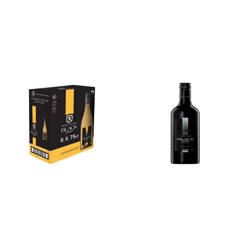 McGuigan Black Label Chardonnay, 75 cl (Case of 6) & Black Label Merlot, 75 cl (Pack of 6)