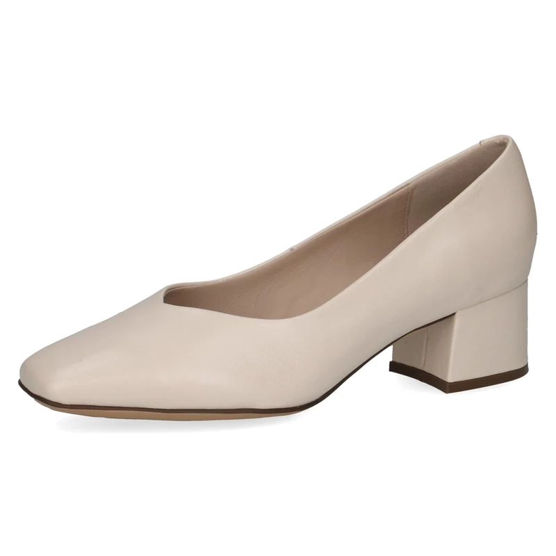CAPRICE Women Pumps Leather Low Heel, Cream (Cream Perlato), 3.5 UK