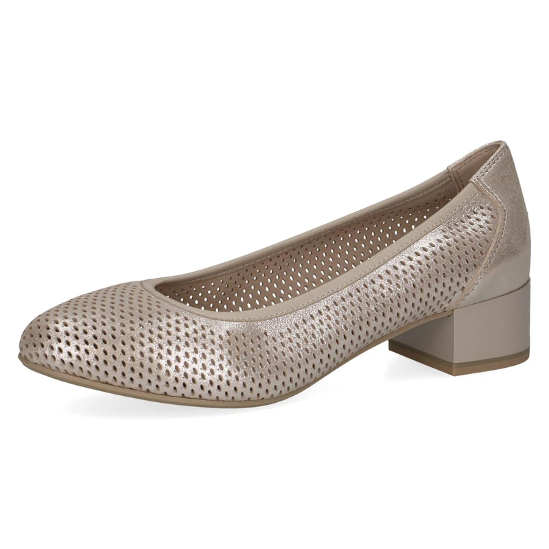 CAPRICE Comfort Women's Leather Pumps with Block Heel, Beige (Taupe Metallic), 6 UK