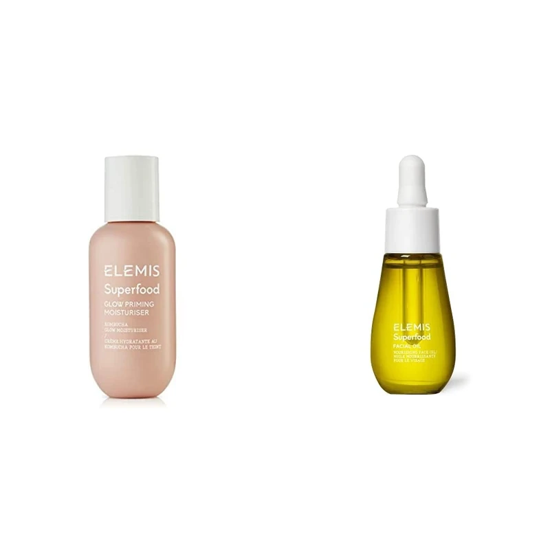 ELEMIS Superfood Glow Priming Moisturiser, Lightweight Face Cream for Smooth and Radiant Skin & Superfood Facial Oil, Nourishing Face Oil Formulated with 9 Antioxidant-Rich Superfoods