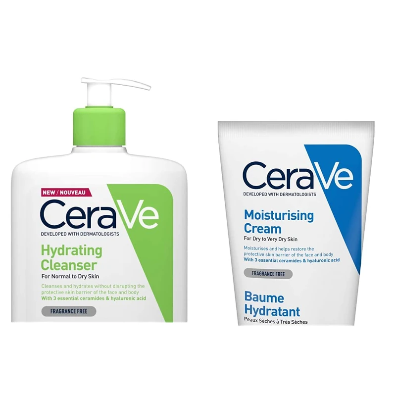 CeraVe Hydrating Cleanser for Normal to Dry Skin 1 Litre with Hyaluronic Acid and 3 Essential Ceramides & Moisturising Cream for Dry to Very Dry Skin 177ml with Hyaluronic Acid & 3 Essential Ceramides