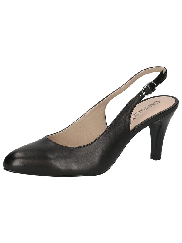 CAPRICE Women Slingback Pumps Leather Elegant, Black (Black Nappa), 4 UK