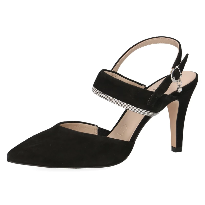 CAPRICE Women's Leather Slingback Pumps Glitter, Black (Black Suede), 5.5 UK