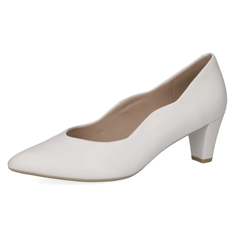 CAPRICE Women Pumps Leather with Cone Heel, White (White Nappa), 7.5 UK