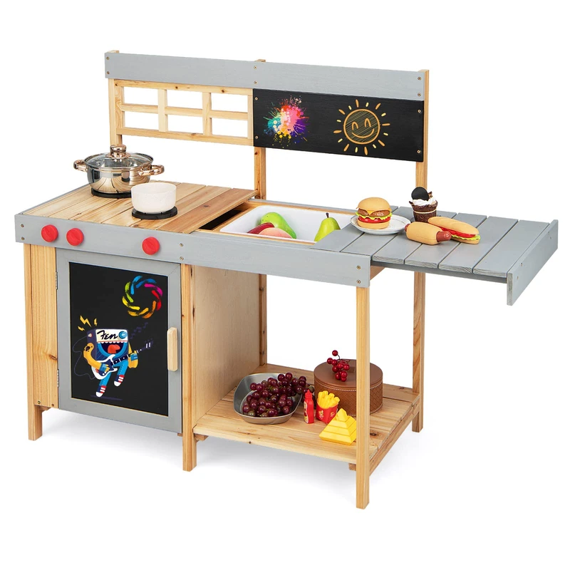 GYMAX Kids Mud Kitchen, Wooden Toy Kitchen