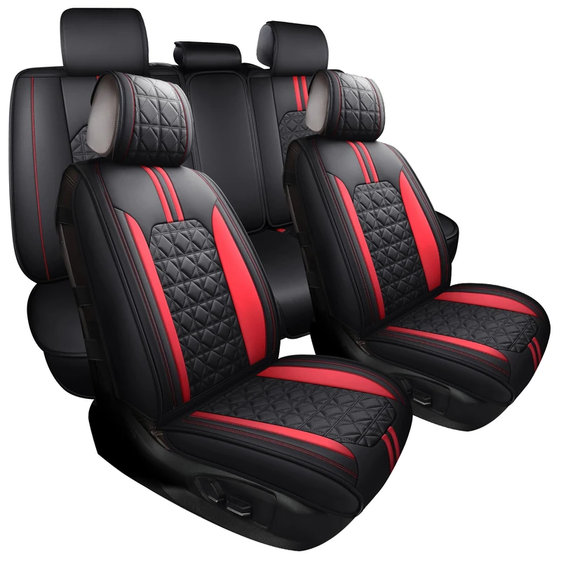YIERTAI Car Seat Covers Waterproof Faux Leather Universal Fit for Most Cars Sedans SUV Truck Pick-up Automotive Seat Cover Accessories(Full Set Black-Red)