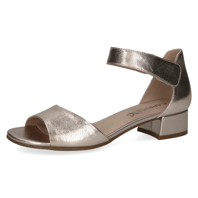 CAPRICE Women Sandals with Heel Leather Straps, Metallic (Platin Metal.), 7.5 UK