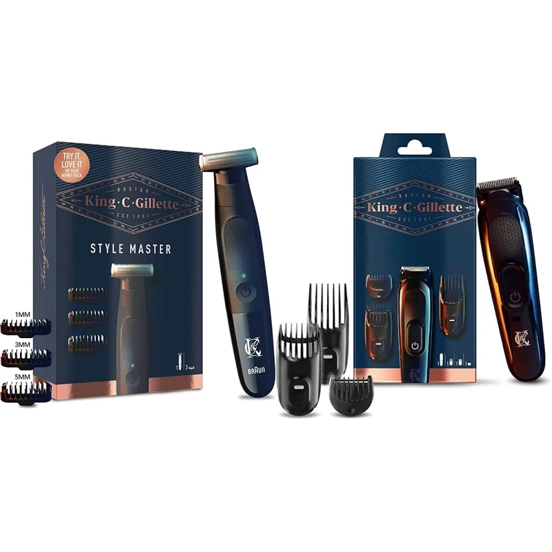 King C. Gillette Style Master, Beard Trimmer, Stubble Trimmer & Electric Shaver with One 4D Blade, Includes 3 Comb Attachments & King C. Gillette Cordless Beard Trimmer Kit for Men