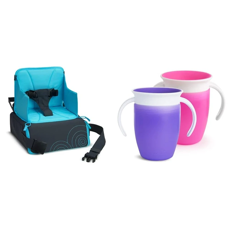 Munchkin Baby Seat, Travel Booster Seat, Portable High Chair, Toddler Booster Seat & Baby Feeding Chair & Miracle 360 Sippy Cup, Trainer Toddler Cup, BPA Free Baby & Toddler Cups w.Handles