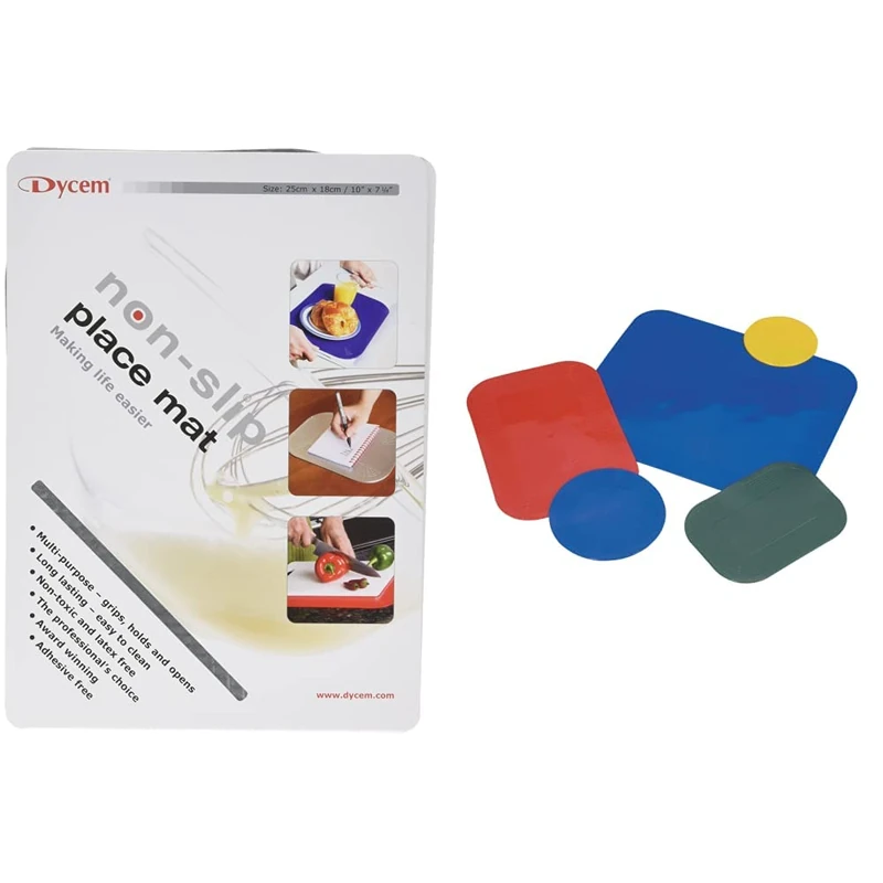 Dycem Non Slip Pad, Rectangular 25 X 18 cm, Silver, Precut Adhering Pad, Grip Assistance & Non Slip Pad, Round 19 cm Diameter, Silver, Precut Adhering Pad, Grip Assistance