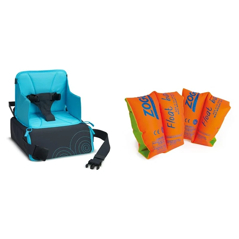 Munchkin Baby Seat, Travel Booster Seat, Portable High Chair, Toddler Booster Seat & Baby Feeding Chair & Zoggs Kid's Float Bands, Swimming Armbands for Kids, Orange, 1-3 Years, 11-18 kg