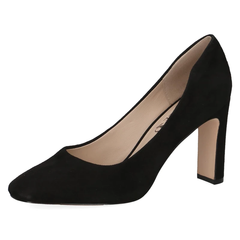CAPRICE Women Pumps Leather Block Heel, Black (Black Suede), 3.5 UK
