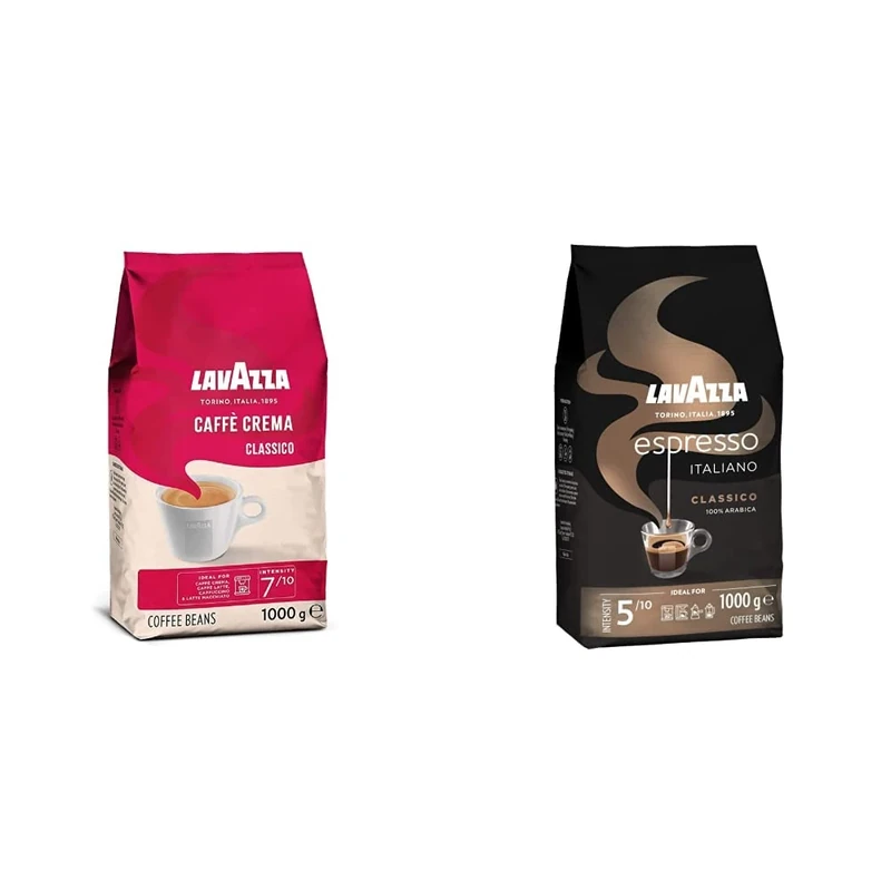 Lavazza Caffè Crema Classico, Coffee Beans, Arabica and Robusta, Cocoa and Wood Notes, Intensity 7/10, Medium Roasting, 1 Kg & Espresso Italiano Arabica Medium Roast Coffee Beans, 1kg